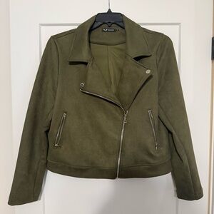 Olive Green Suede Moto Jacket